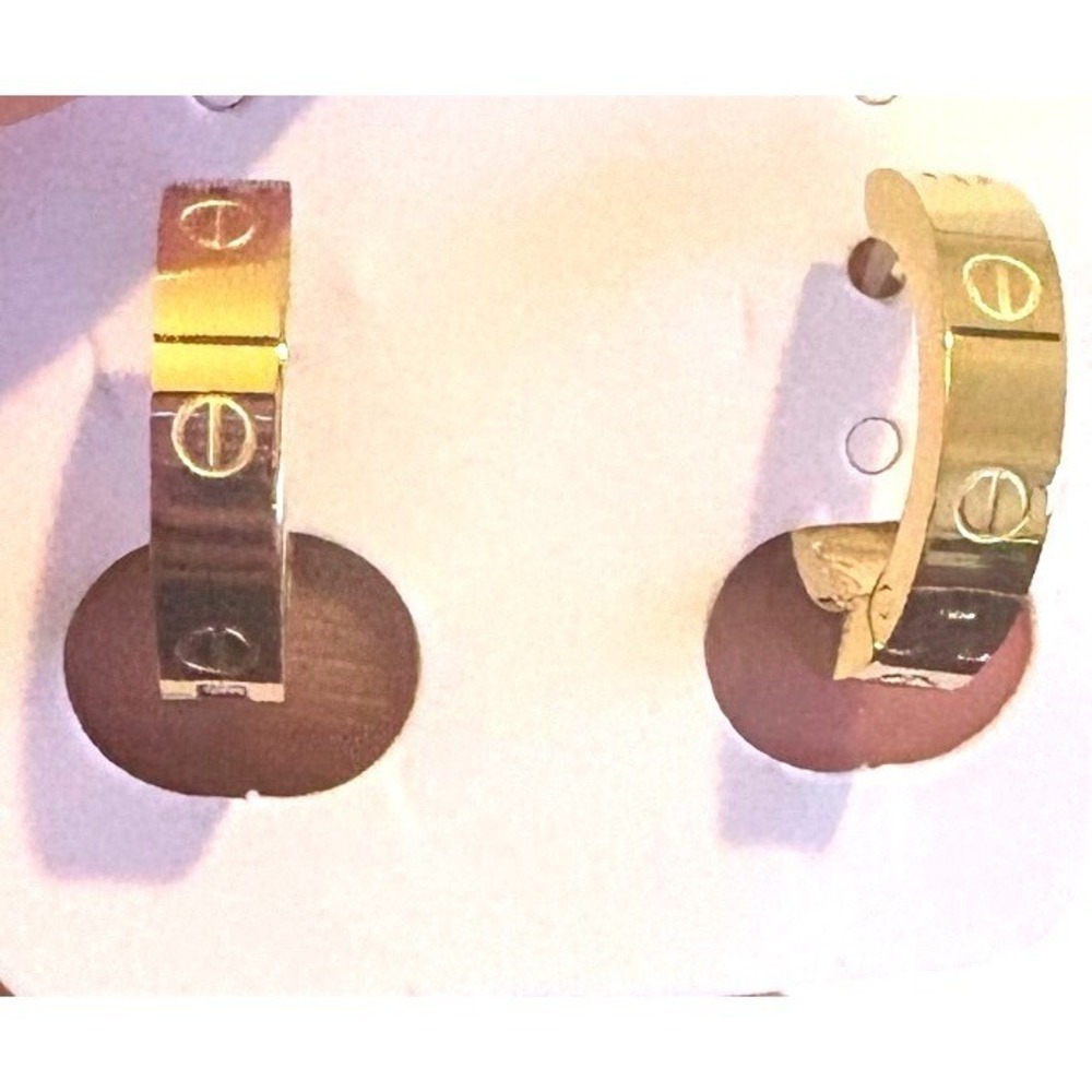 Gold  Huggie hoop Earrings Fashion‎ Jewelry Fun Unique Gift for Her NWOT - Picture 4 of 7